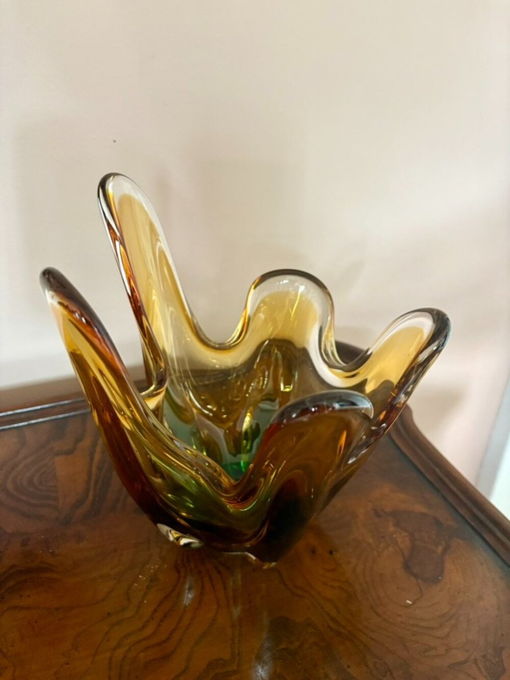 Mid-Century Modern Hand-Blown Amber Glass Sculptural Decor